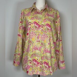 Key West Oversized Animal Beach Print Button Down Shirt 100% Cotton Size Medium